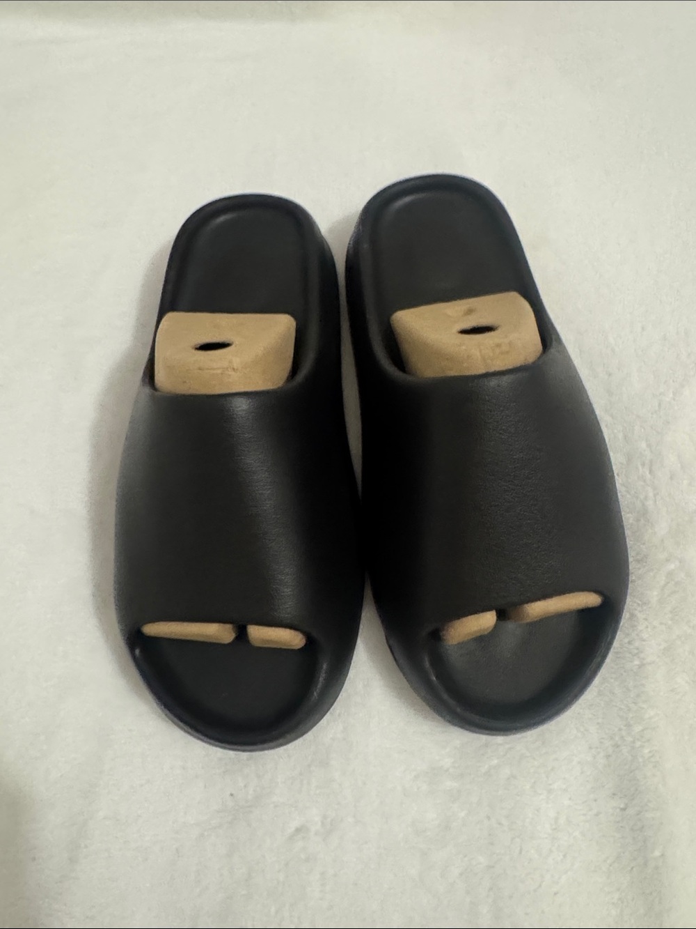 Yeezy Black Slide Sandals with Tan Inserts